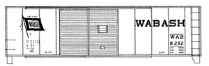 HO Decal WABASH 40' steel double door boxcar - circa 1950 - 10'6" car #8000-8299