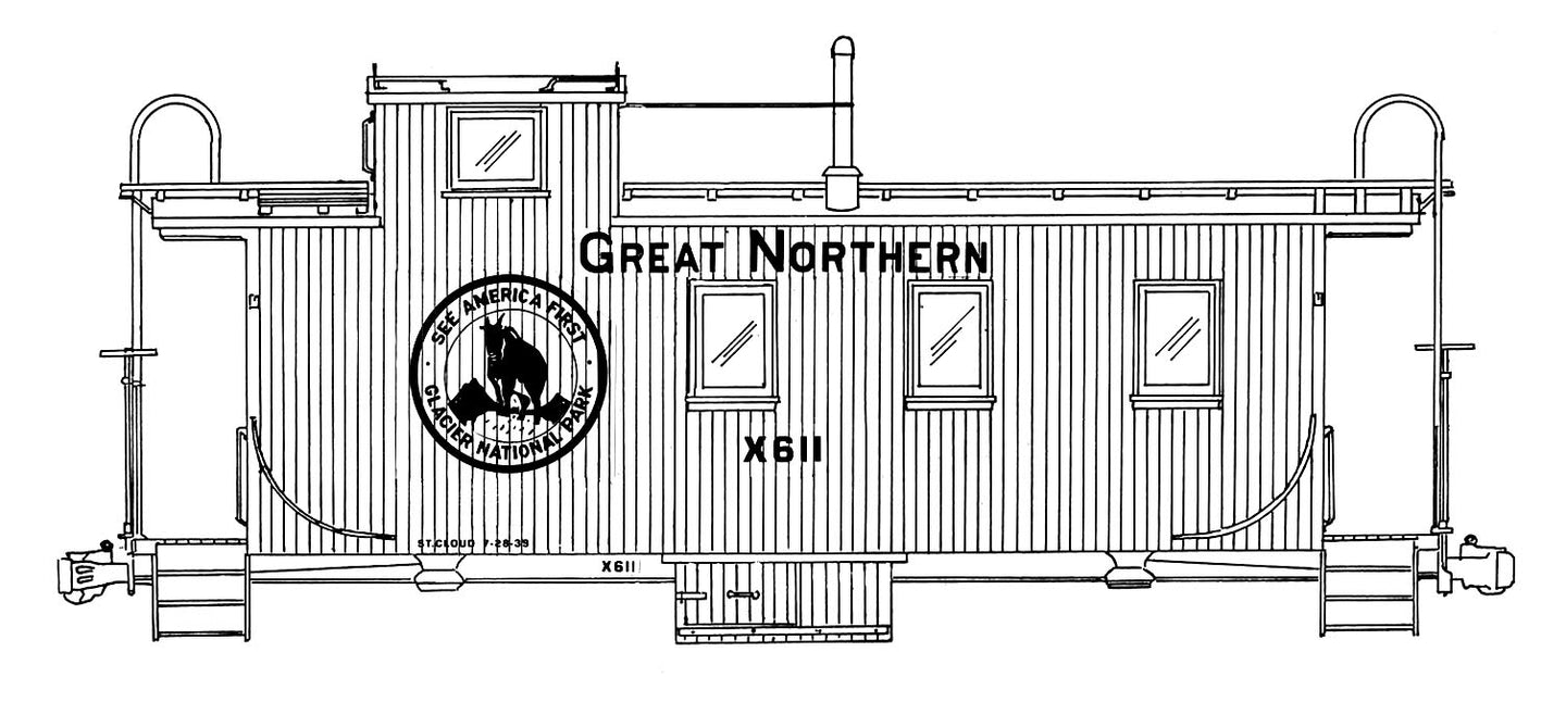 HO Decal GN wood caboose, red car, circa 1939