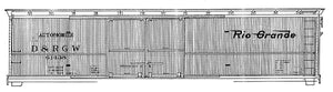 HO Decal D&RGW 50' double door composite automobile car - flying Rio Grande - circa 1942 - #61400-61699