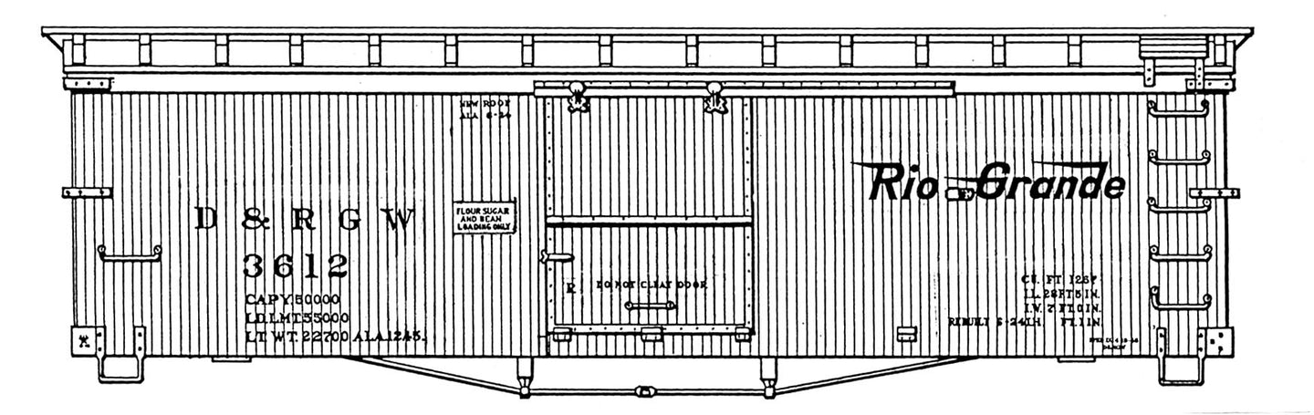 HO Decal D&RGW 30' wood box (narrow gauge)- circa 1924 & 1936 #3000-3749 -