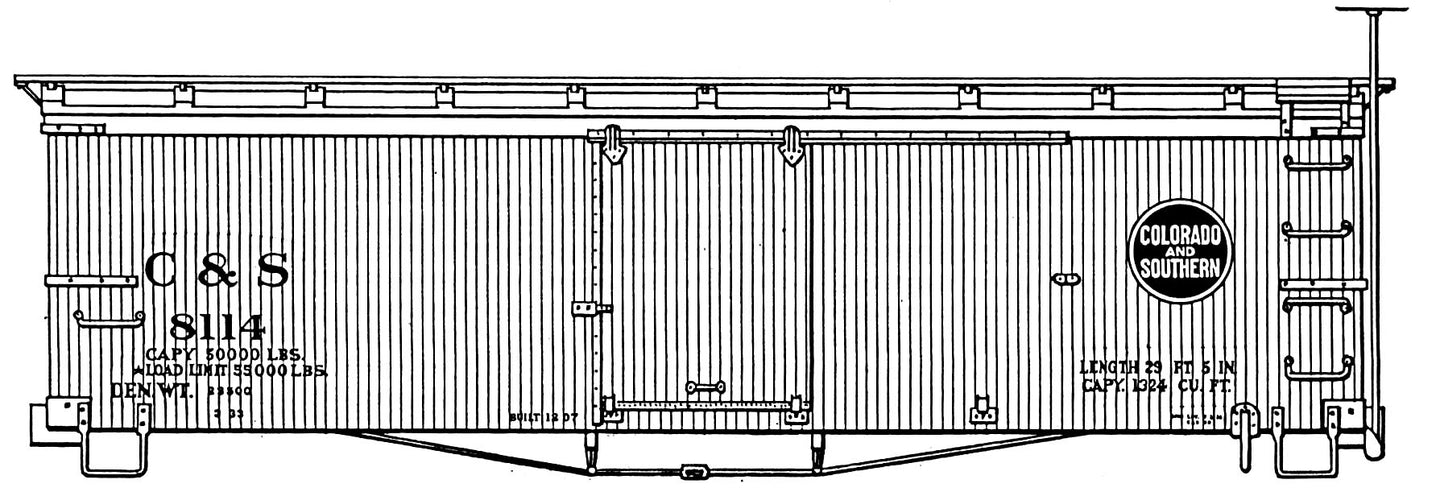 HO Decal C&S 30' wood box (narrow gauge) oxide red car, large C&S, circa 1910 #8065-8417 -