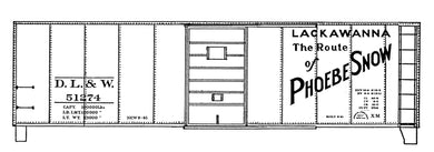 HO Decal DL&W 40' steel box-early small steel car, circa 1928 #47000-47999 -