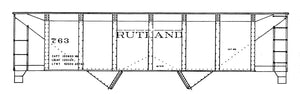 HO Decal RUTLAND 2-bay hopper, offset sides, circa 1960 #750-764