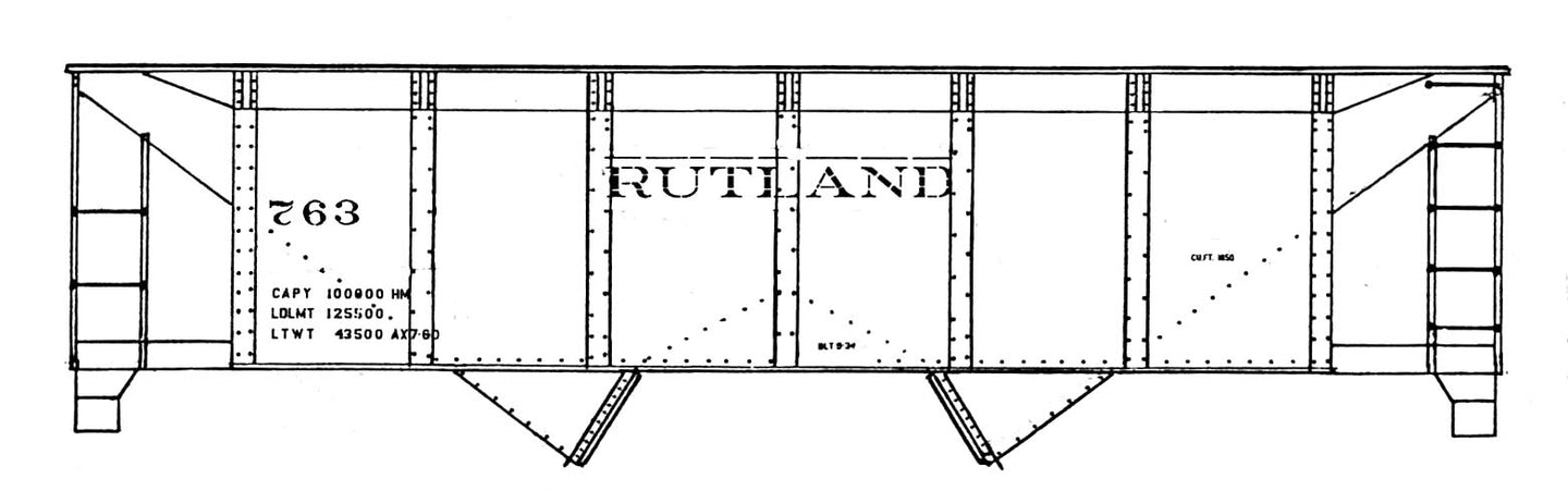 HO Decal RUTLAND 2-bay hopper, offset sides, circa 1960 #750-764