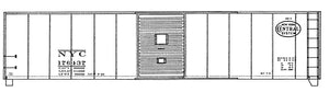 HO Decal NYC 50' steel boxcar,8' door, black & white herald,circa 1941-Lot 692-B-10'6"car#176200-176799