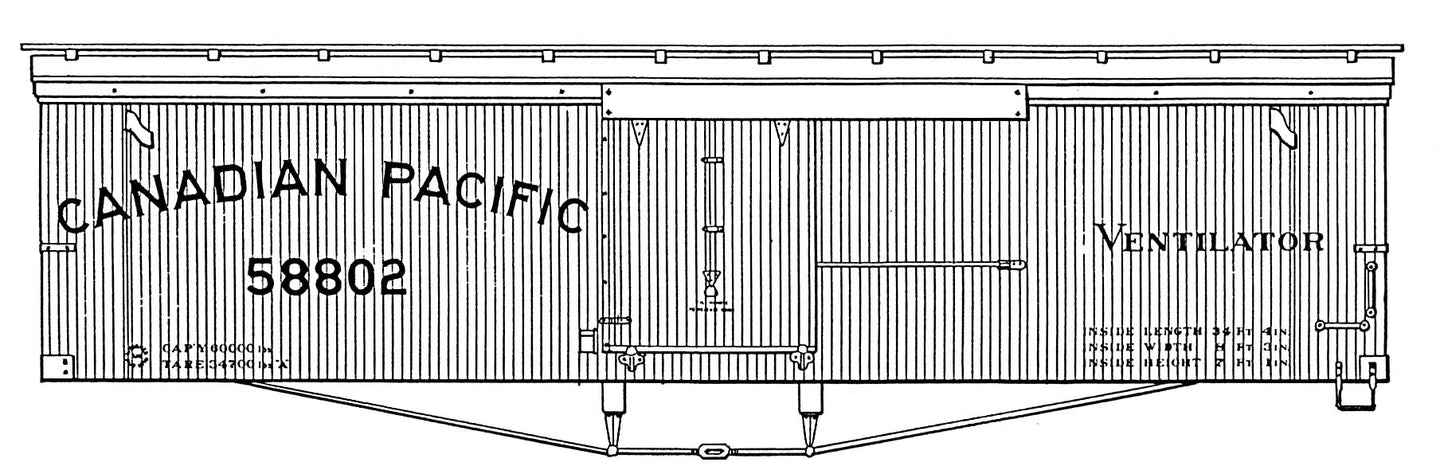 HO Decal CP 34' double-sheathed ventilator box - buff car, circa 1906 #58800-58818