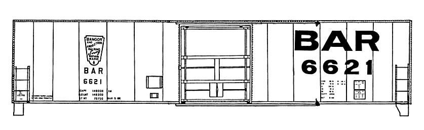 HO Decal BAR 50' PS-1 box, large BAR name and number, circa 1986 #6500-6699