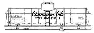 HO Decal CHAMPION FUELS, green car, white lettering, circa 1955 #801-804,6001-6044 -