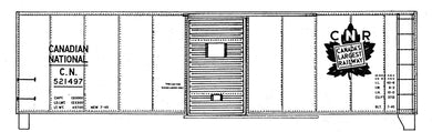 HO Decal CN 40' aluminum box, red lettering, green herald, circa 1944 - 10'0