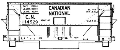 HO Decal CN 22' ore car, block lettering, circa 1944 #114100-114699 -