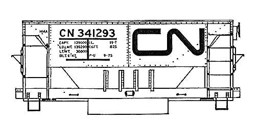 HO Decal CN 22' ore car, modern lettering, circa 1972 #341000-341541 -