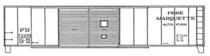 HO Decal PM 50' steel double door box, circa 1944 - 10'6" car #72200-72349
