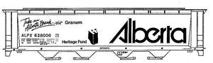 HO Decal ALBERTA grain car (ALPX), "VISIT... , ALBERTA" slogan #628000-628522
