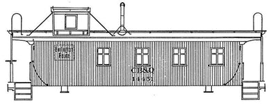 HO Decal CB&Q wood caboose - circa 1950