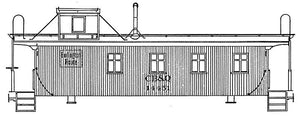 HO Decal CB&Q wood caboose - circa 1950
