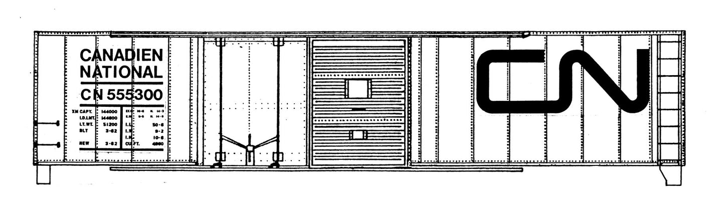 HO Decal CN 50' steel auxiliary door box-large modern CN LOGO, circa 1962 - 10'6