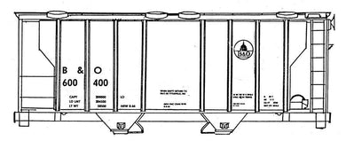 HO Decal B&O two-bay covered hopper - 2700 cu.ft. circa 1966 #600300-600549