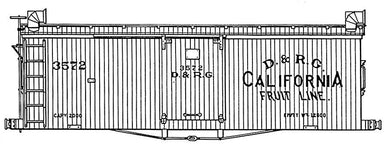 HO Decal D&RG 24' ventilated boxcar (narrow gauge) - CALIFORNIA FRUIT LINE - circa 1883 -