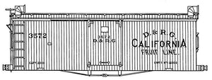 HO Decal D&RG 24' ventilated boxcar (narrow gauge) - CALIFORNIA FRUIT LINE - circa 1883 -