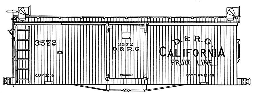 HO Decal D&RG 24' ventilated boxcar (narrow gauge) - CALIFORNIA FRUIT LINE - circa 1883 -