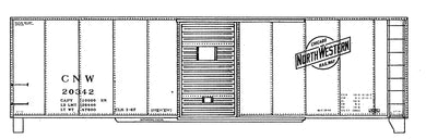 HO Decal C&NW 40' steel boxcar - yellow lettering and herald, circa 1967-