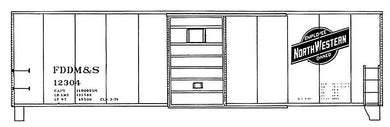 HO Decal FDDM&S 40' steel boxcar, black and white C&NW herald, circa 1974 #12201-12400