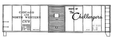 HO Decal C&NW 40' steel boxcar - Route of the Challengers, circa 1944