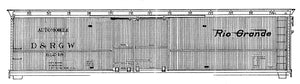HO Decal D&RGW 50' 1-1/2 door composite automobile car - flying Rio Grande - circa 1940 - #61200-61399