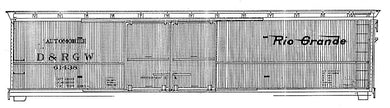 HO Decal D&RGW 50' double door composite automobile car - flying Rio Grande - circa 1942 - #61400-61699